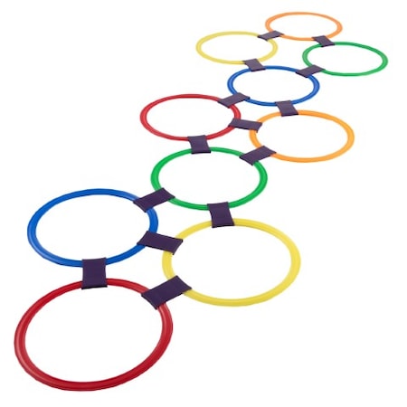 Hopscotch Ring Game With 10 Colored Plastic Rings And 15 Connectors , Indoor/Outdoor ,Girls And Boys